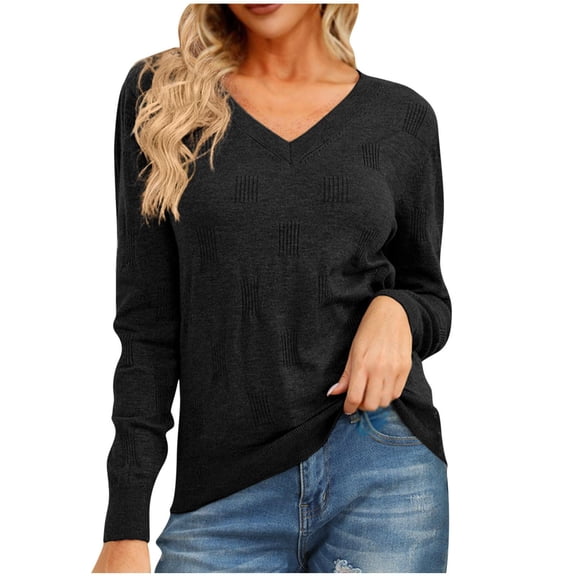 Womens' Fashion Sweaters Solid Color Long Sleeved Knitted Casual Black V Neck Fall/Winter Oversized Sweater S-2XL