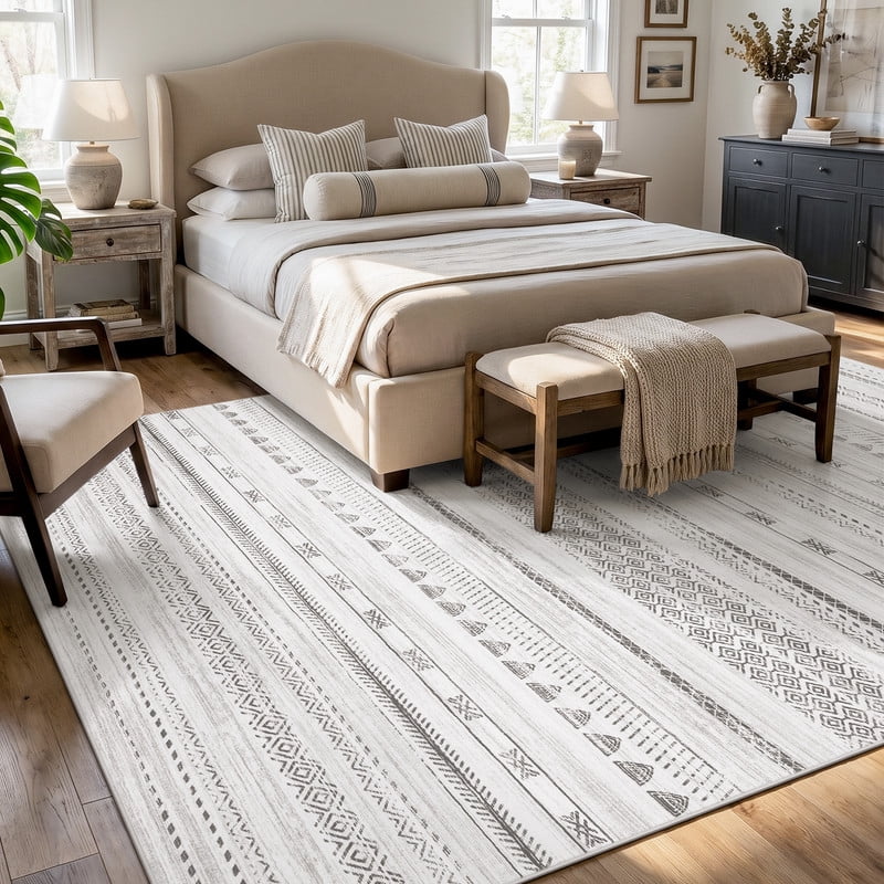 VUNATE 4'x6' Area Rugs for Living Room Washable Rugs Boho Moroccan Area Rug Soft Neutral Geometric Bohemian Carpet Distressed Indoor Rug for Bedroom Dining Room Office Foldable Nonslip Rug Black