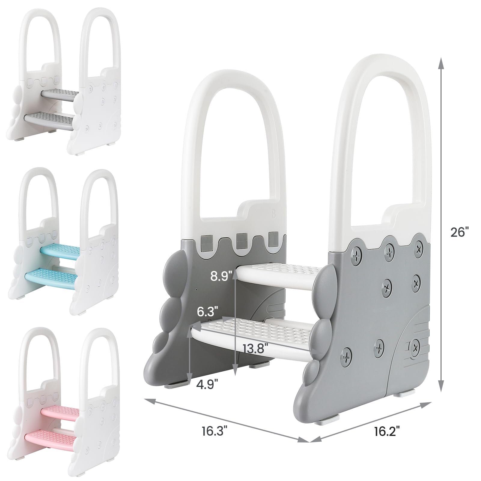 Tropow 2-Step Toddler Stool with Handrails and Non-Slip Pads photo 3