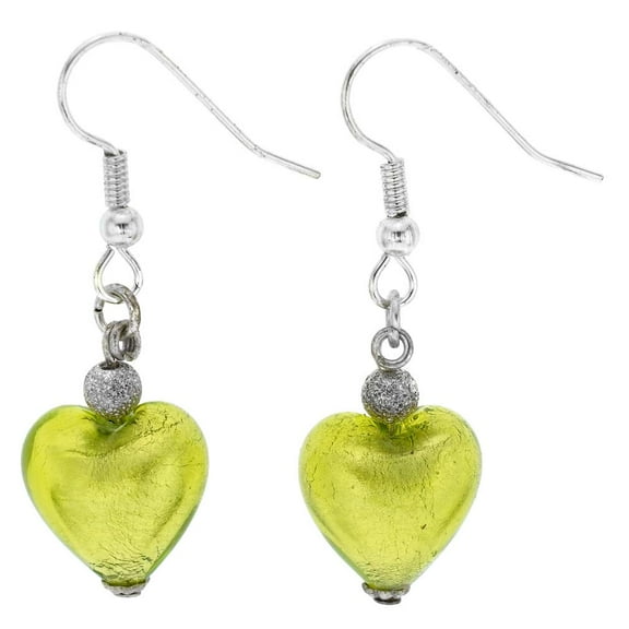 GlassOfVenice Murano Glass Heart Earrings - Apple Green