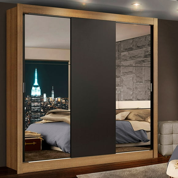 Ropero Closet Madesa Lyon 3 Puertas Espejos Marron/Negro