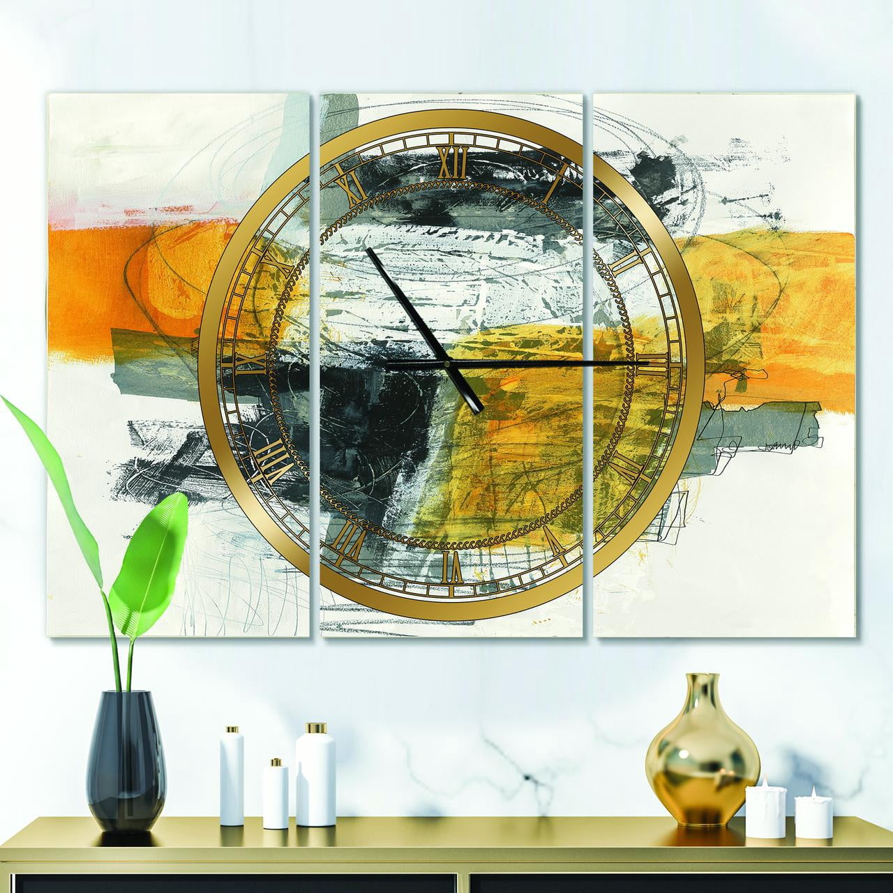 Designart 'Abstract Composition of Glamorous Yellow and Black' Modern Wall Clock