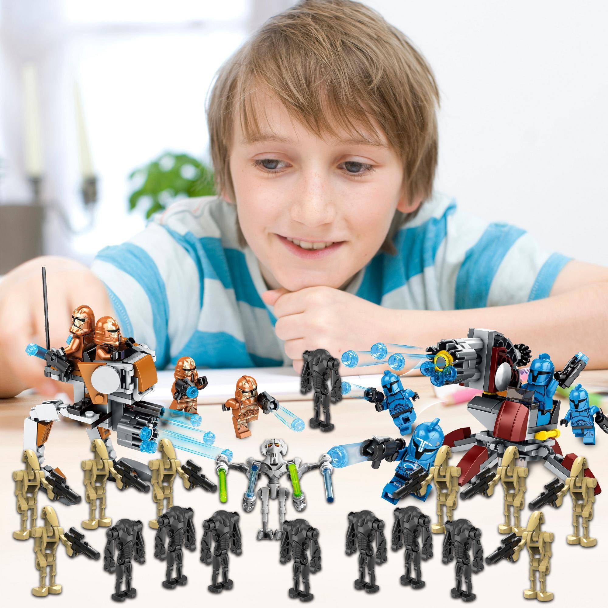 16 Pcs Star Wars Building Blocks Action Figures Battle Droids with Weapons  Set, 2Inch Space Wars Minifigures Building Blocks Toy for Kids Teens  Birthday Cake Toppers 