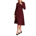 thumbnail image 1 of Vestido midi plisado de línea A con cuello de muesca y mangas largas para mujer Inspire Chic XL color rojo vino, 1 of 5