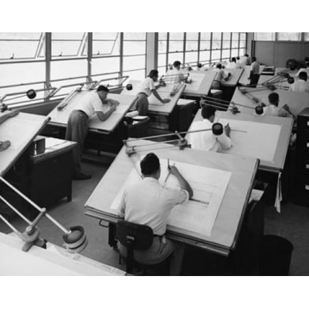 Rear view of engineers working in a drafting room Consolidated Engineering Company Rochester New York State USA Stretched Canvas -  (18 x