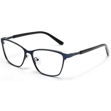 Tango Optics Browline Metal Eyeglasses Frame Luxe RX Stainless Steel Catherine Johnson Blue For Prescription Lens -