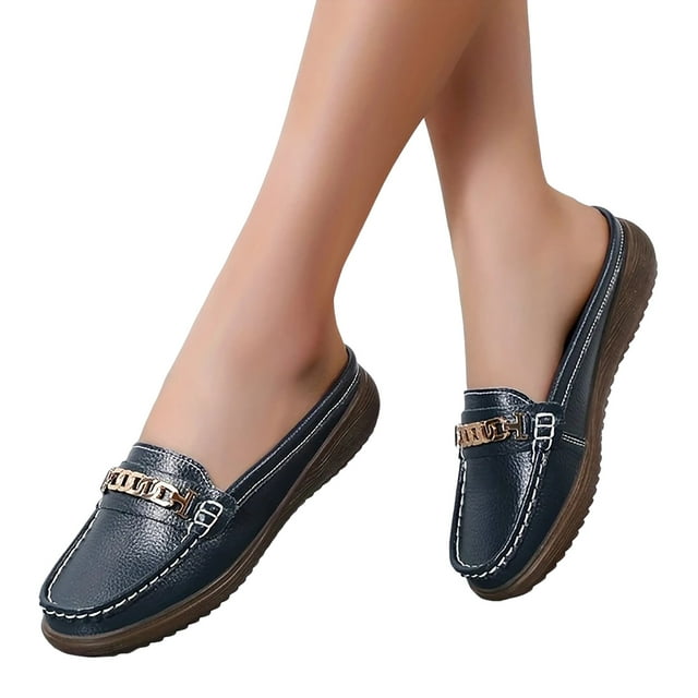 Mules à Enfiler Mocassins Penny pour Femmes 2025 Mode Décontractée Cuir Plateforme Marche Plates Demi-Mules Sandales