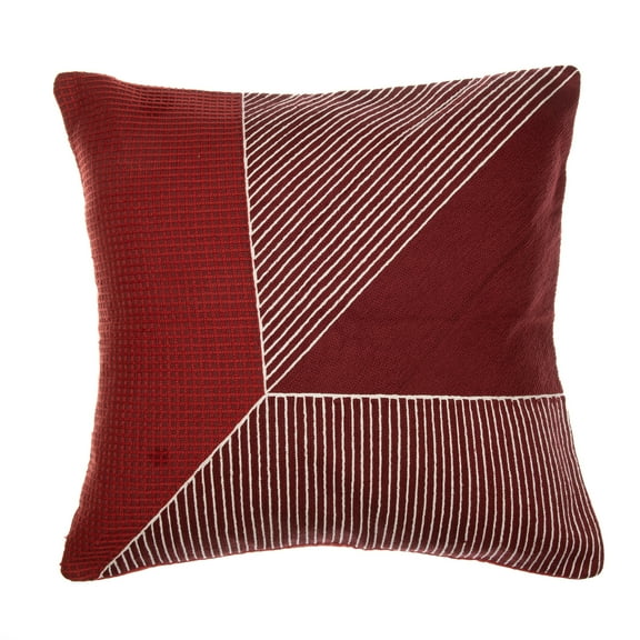 Ox Bay and Stacy Garcia 20" x 20" Red/White Embroidered Geometric Cotton Adult Decorative Throw Pillow Cover