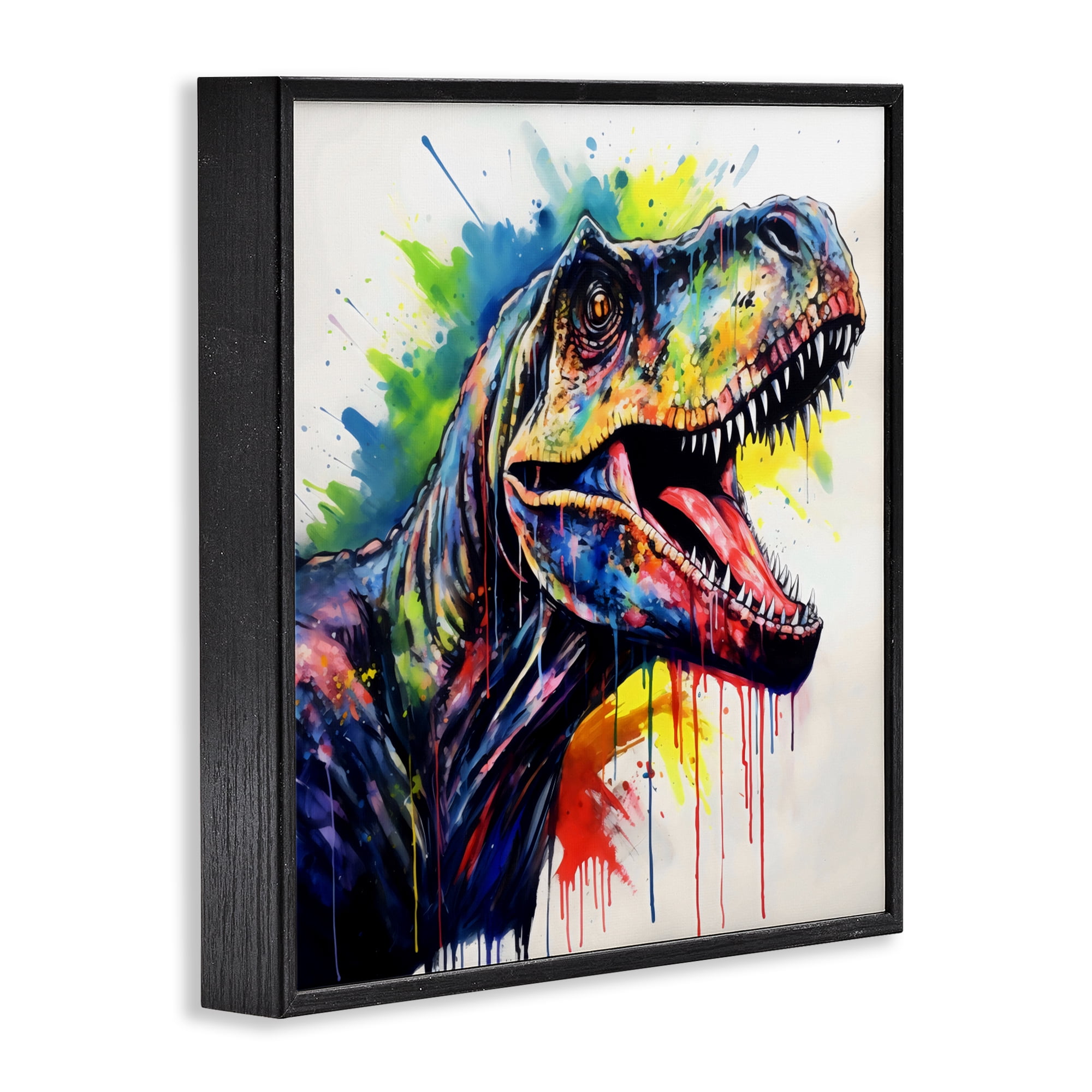 Stupell Industries Colorful T-Rex Roaring Black Framed Giclee Art, design by Creative Studio