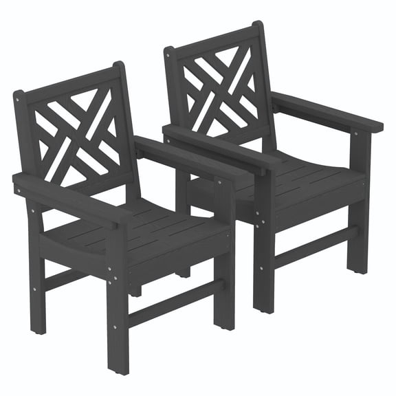 Patio Dining Chair Set of 2,All Weather HDPE Outdoor Dining Chair,Easy to Assemble, Backyard Deck, Fire Pit & Lawn Porch Black