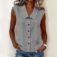 thumbnail image 2 of Htigea Womens Button Down Tank Tops Eyelet Sleeveless Collared T-Shirts Summer Casual Trendy Vacation Tanks Gray XL, 2 of 6
