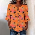 thumbnail image 3 of JOANKDMI Women Creepy Spider T Shirt Web Graphic Print V Neck Tunic Casual Bell Sleeve Shirt With Buttons for Roleplay and Spooky Halloween Party Dress Up Novelty Apparel, 3 of 7