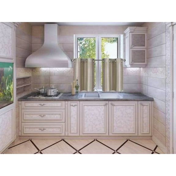 1SET D2 TAUPE  Solid Linen  Grommet Treatment Traditional  Curtains for Short Windows, Livingroom, Bathroom, Kitchen, Nursery  Two (2) Piece Faux Silk Blackout Tier Panels 30" Wide x 24" Length Each