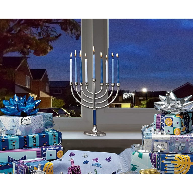 Hammered Accents Classic Elegance Menorah, Blue photo 3