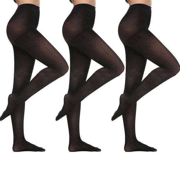 3 Pair Ladies Black Winter Tights Stockings Footed Dance Pantyhose One Size Fits