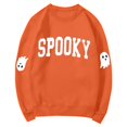 thumbnail image 3 of YVNAURA Women‘s Halloween Letter Print Sweatshirt Crewneck Long Sleeve Graphic Pullover Oversized Fall Casual Spooky Season T-Shirt Top for Party Daily Wear 1 Pack, Brick Red,L, 3 of 4
