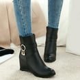 thumbnail image 2 of WEAIXIMIUNG Knee Boots for Men with Zipper Fashion Solid Color Leather Rhinestone Decorative Belt Buckle Wedge Heel Side Zipper Boots, 2 of 9