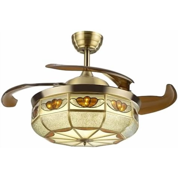 36" Vintage Retractable Ceiling Fan Light, Chandelier Fan with controller 3- Lighting 6-Speed Copper Glass Lampshade & Reverse Function for Bedroom Living Room (Bronze)$$Tools & Hardware Other
