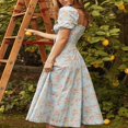 thumbnail image 4 of EIMELI Robe Boho Cottagecore pour Femmes à Manches Bouffantes Robe Vintage à Encolure Carrée Robe Fendue à Fleurs Flatteuse Maxi Longue Robes d'Été, 4 of 7