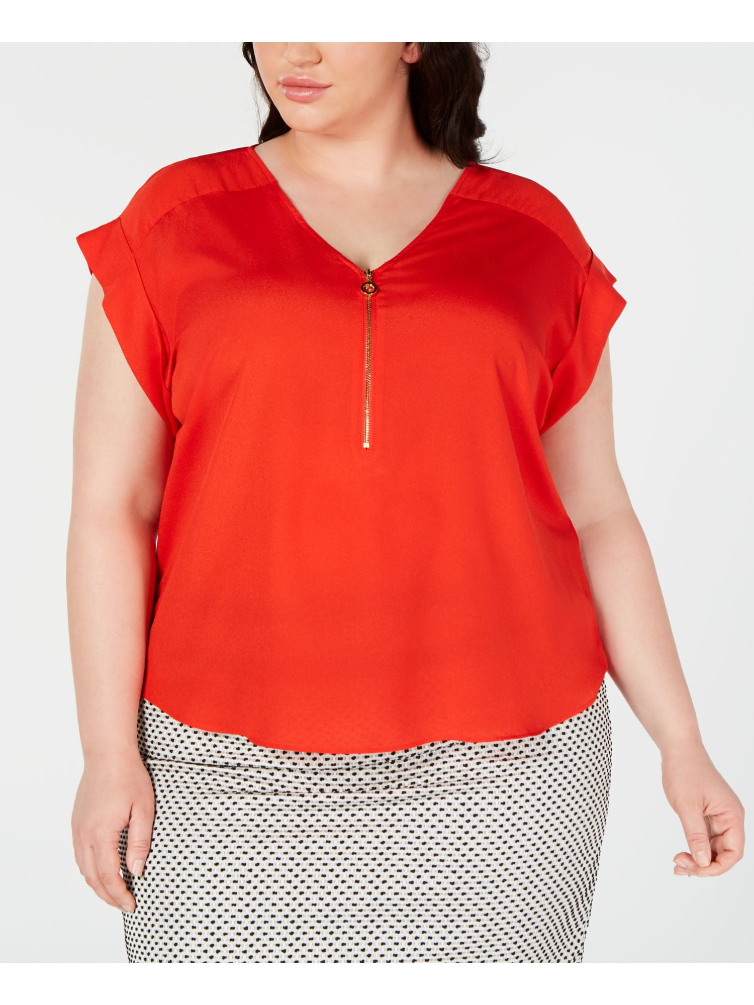 calvin klein plus size faux leather trim cap sleeve top
