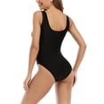 thumbnail image 4 of Traje de baño para mujer, 1 pieza, cuello en V, malla, empalme hueco, almohadilla de sujetador extraíble, fuerte elasticidad, breve traje de baño, traje de baño negro L, 4 of 6