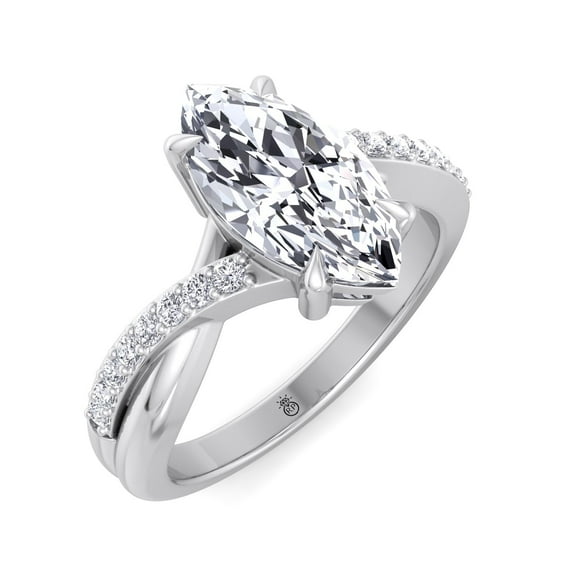 Ventura - Moissanite Marquise Cut Lab Diamond Engagement Ring With Pavé Twist Band