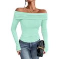 thumbnail image 3 of Women's Off The Shoulder Tops Long Sleeve Slim Fitted Y2K Sexy Going Out Nightout Blouse Shirts, 3 of 6