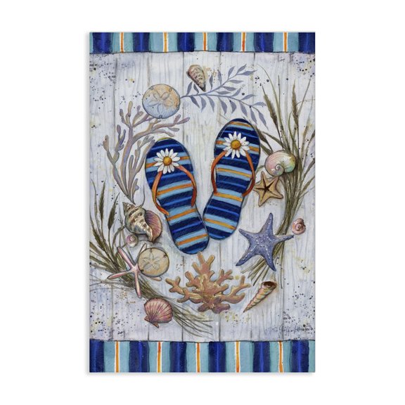 Stupell Industries Coastal Wreath & Flip Flops Nautical & Beach Painting Wrapped Canvas Art Print Wall Art, 16 x 24