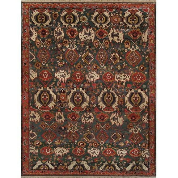 Pasargad Home Kazak 107" x 139" Hand-Knotted Lamb's Wool Area Rug in Red/Green