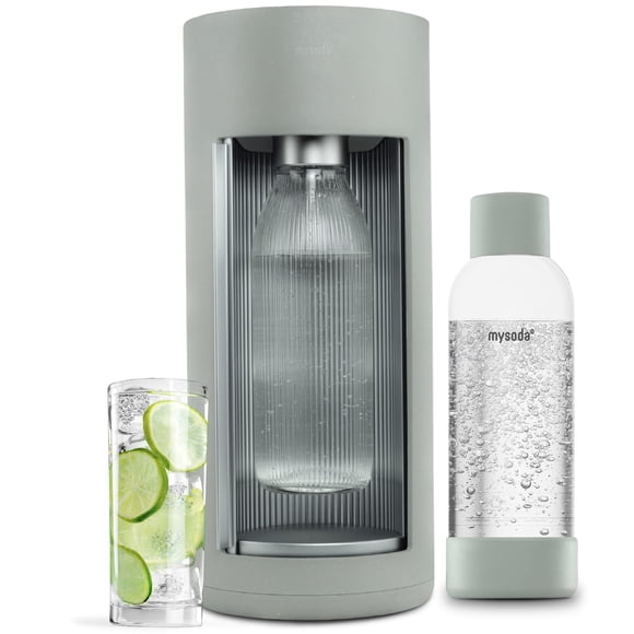 New Mysoda Glassy Design Sparkling Water Maker With 1L Glass & Plastic bottle - Silent Nordic Design Soda Maker Featuring A Sliding Door Opening - No Cylinder Included - Colour Green