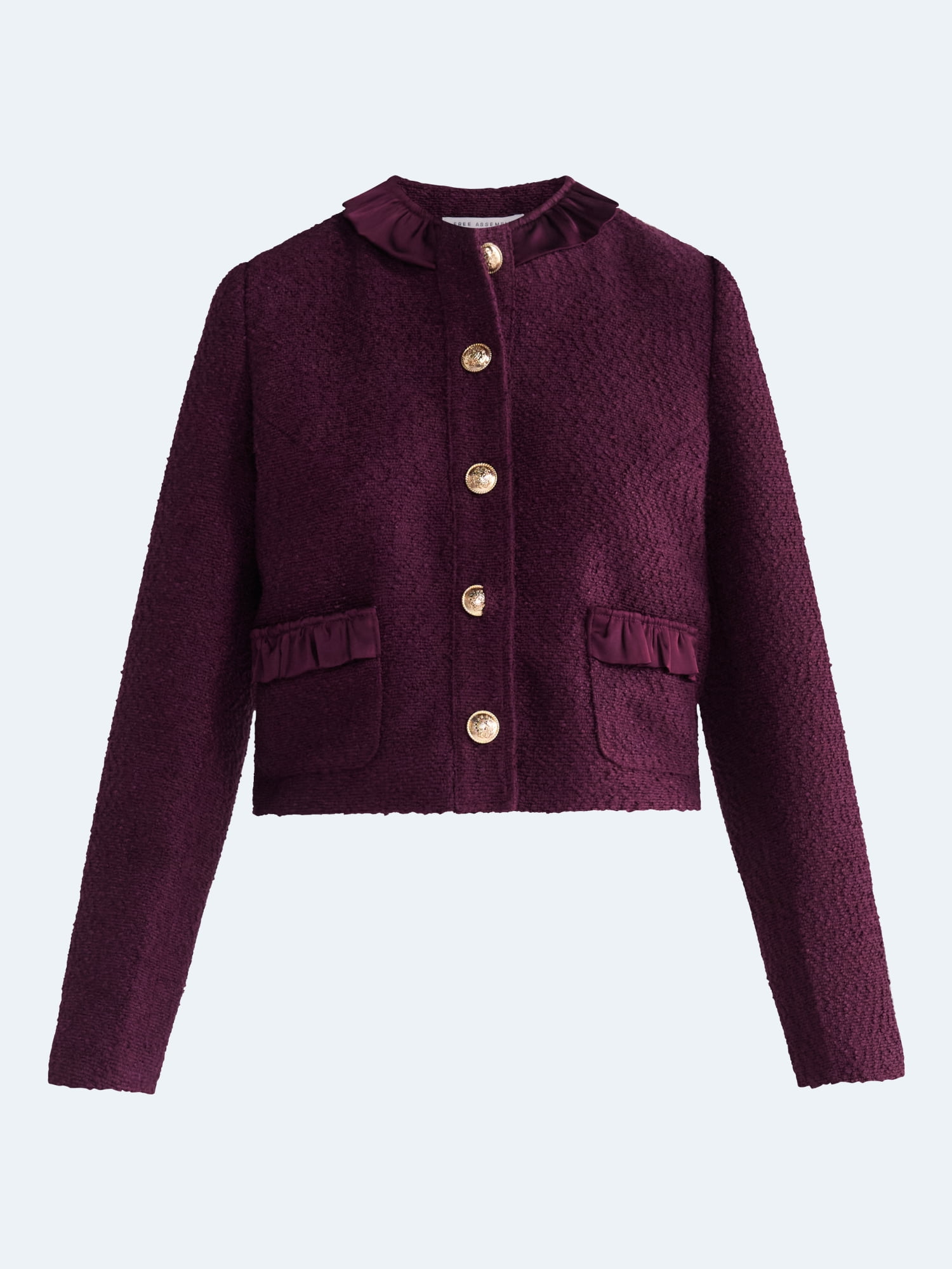 Free Assembly Women’s and Women's Plus Ruffle Trim Nubby Jacket with Long Sleeves, Sizes XS-4X