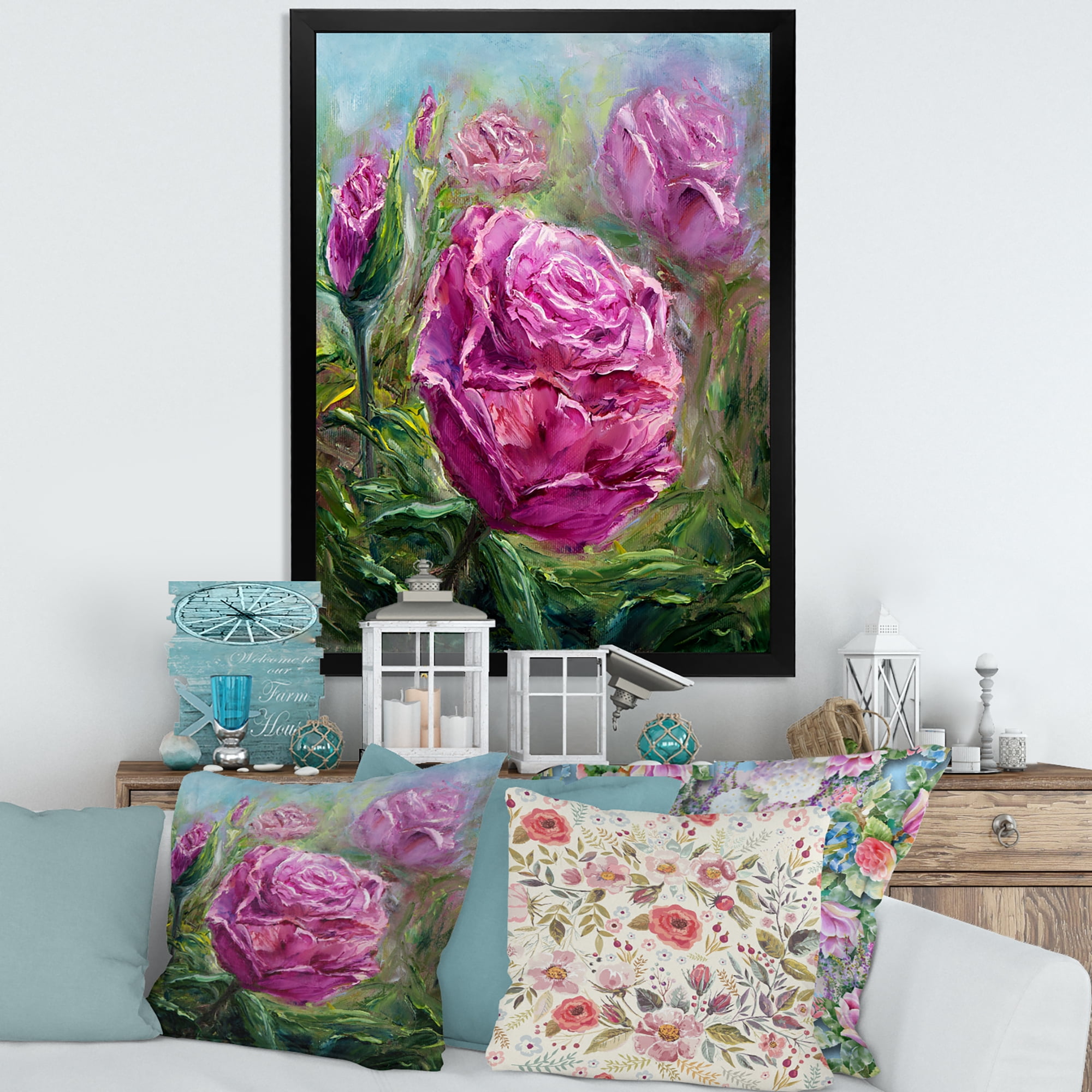 Designart 'Abstract Pink Peonies' Traditional Framed Art Print