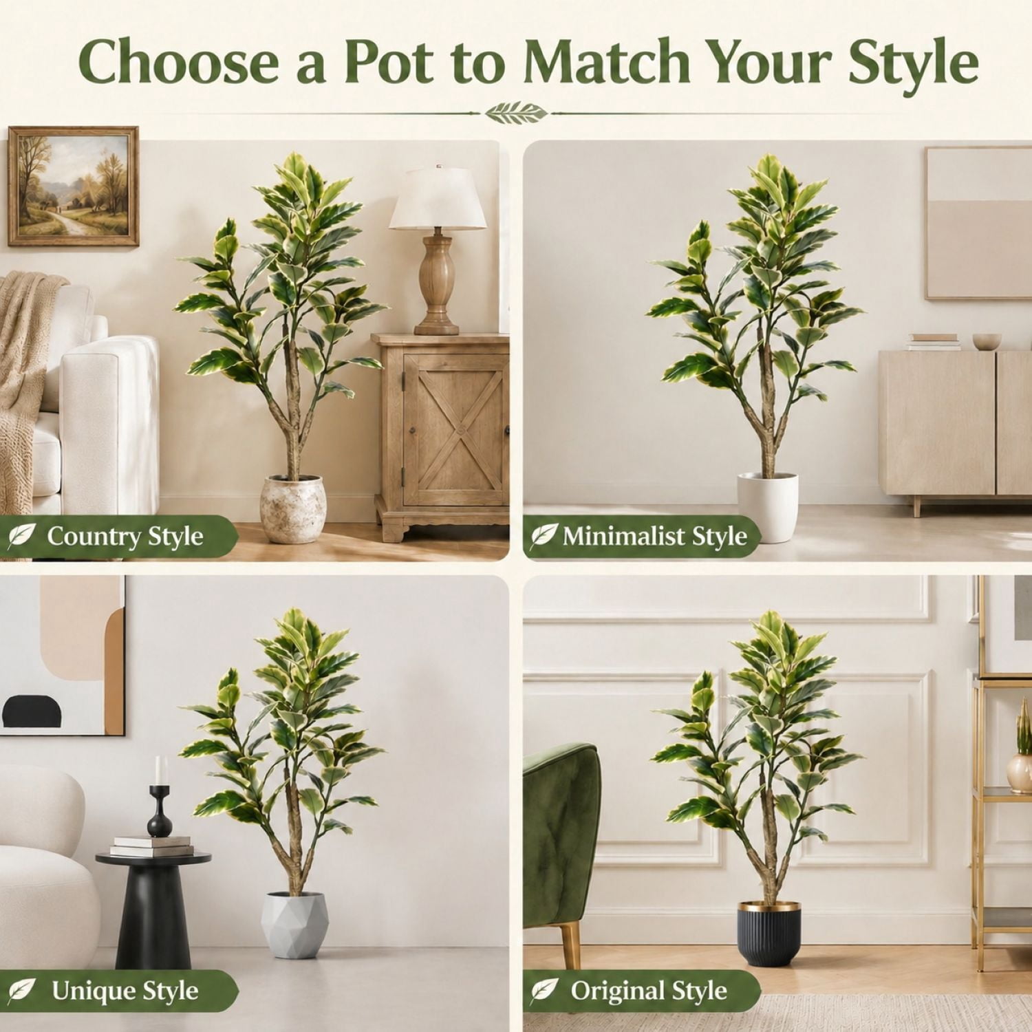 Easy4Home 5FT Artificial Variegated Rubber Plant Faux Ficus Elastica Tineke Tree Potted Indoor Floor Plant - Simple Assembly Needed