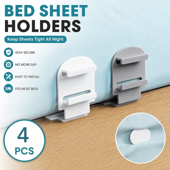 4 Pcs Bed Sheet Fasteners, Anti-Slip Sheet Clips for Mattress, Duvet Clip Fasteners, Bed Sheet Holders, Anti-Shift Mattress Clips for Fitted Sheets, Bedding & Home Use, 2 Colors Available