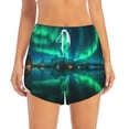 thumbnail image 2 of Pofeuu Northern Lights Print Women's Athletic Shorts Running Workout Shorts Tummy Control Quick Dry Gym Shorts with Pockets Double layer sports shorts-Large, 2 of 7