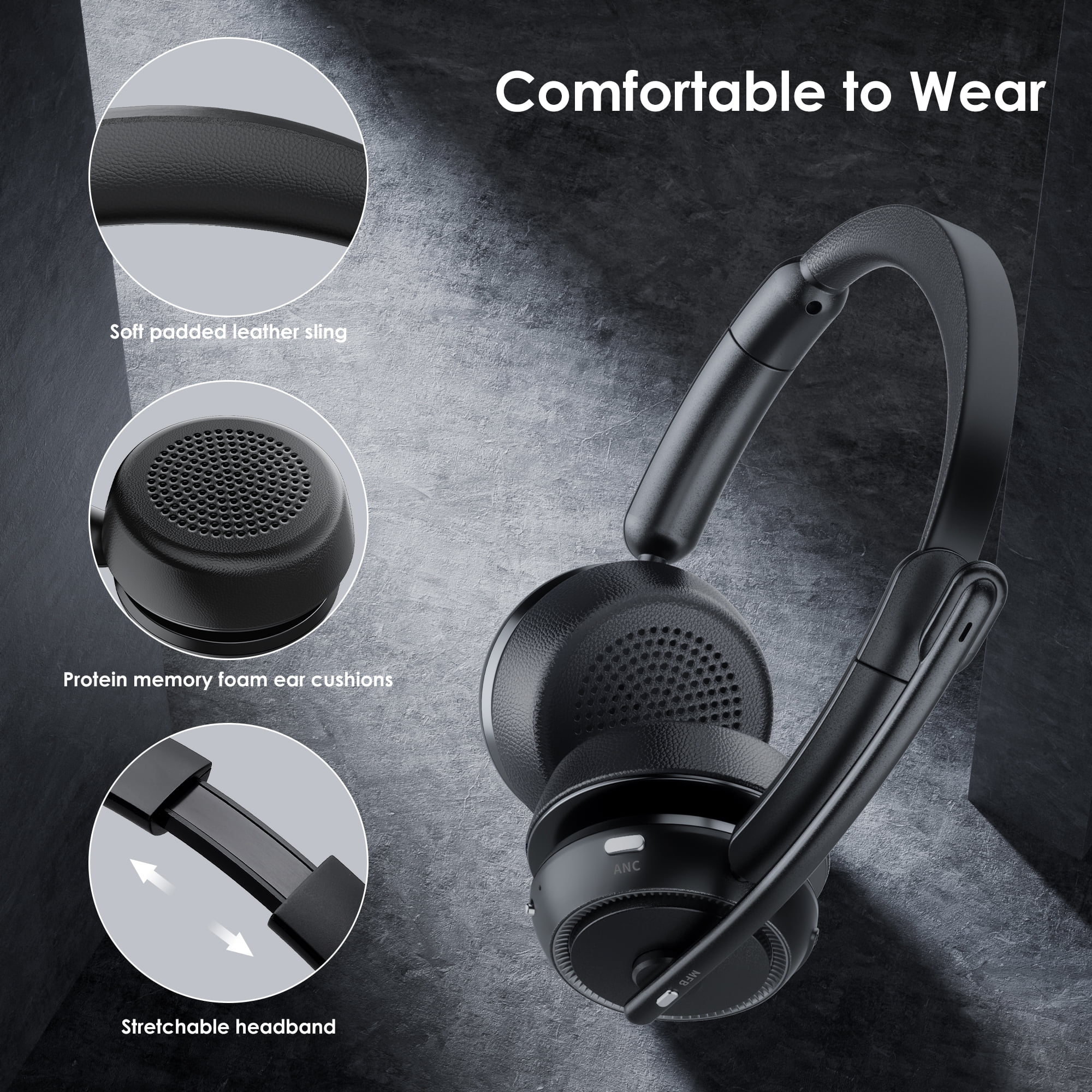 Swiifome Computer Bluetooth Wireless Headset V5.4 with ANC & ENC, with QCC USB Dongle, with Flip-to-Mute Microphone for Work from Home/Call Center/Office/PC/Laptop/Computer/Zoom/Teams