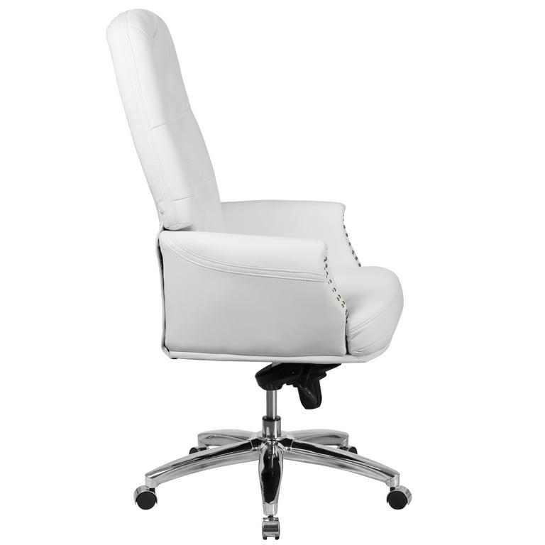 Tufted white leather low back office chair