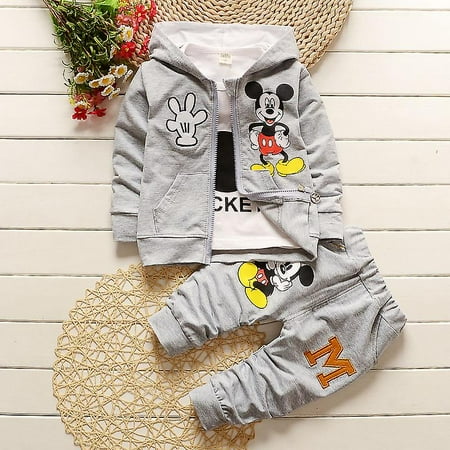 Kids Baby Boy Girl Clothes Mickey Mouse Coat T-shirt Pants Set