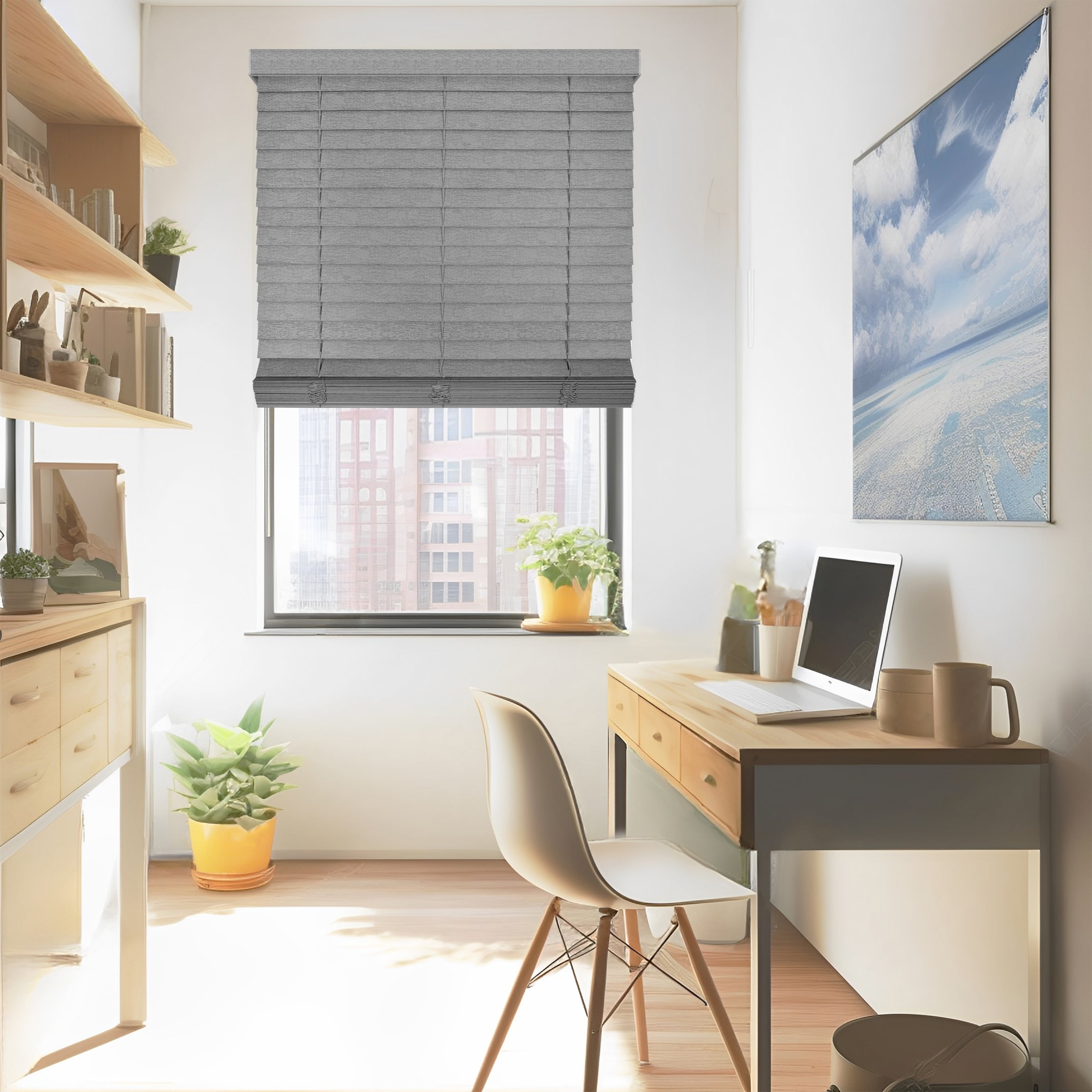 Chicology Cordless Faux Wood Blinds, Gray Textured (2" Slat), 30.25"W X 72"H