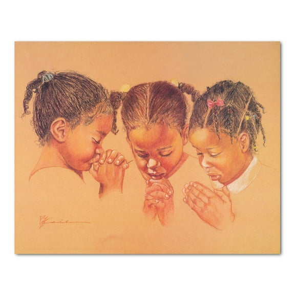 Three African American Girls Praying Jesus Christ Religious Wall Art Print 16 x 20"