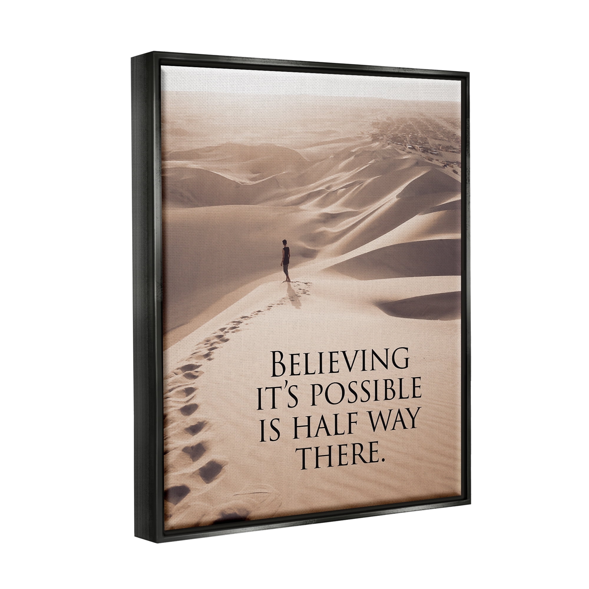 Stupell Industries Motivational Believe It's Possible Landscape Painting Black Floater Framed Canvas Art Print Wall Art, 25 x 31