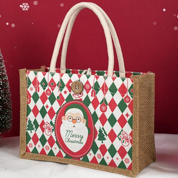 Cagogo Sac-Cadeau de Noël à Moins de 5 $, Sac-Cadeau de Noël, Sac à Thème Père Noël, Sac d'Emballage Festif, Sac-Cadeau en Lin, Sac Fourre-Tout Portable, Sac de Pomme pour la Veille de Noël, Emballage-Cadeau Réutilisable