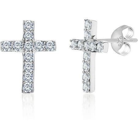 - Cubic Zirconia Cross Earrings in Sterling Silver