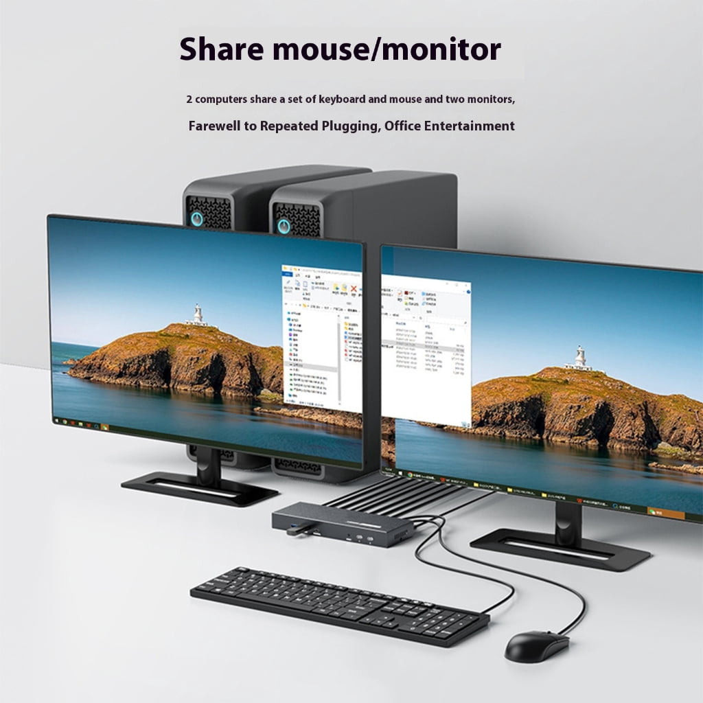 Two Monitor Sharing KVM Switcher Supports 2 Computers 4K Resolution USB3.0