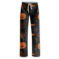thumbnail image 4 of Domzest Halloween Pajama Pants for Women Wide Leg Halloween Graphic Sleepwear Drawstring Elastic Waisted Funny Pajama Bottoms Saffron S, 4 of 5