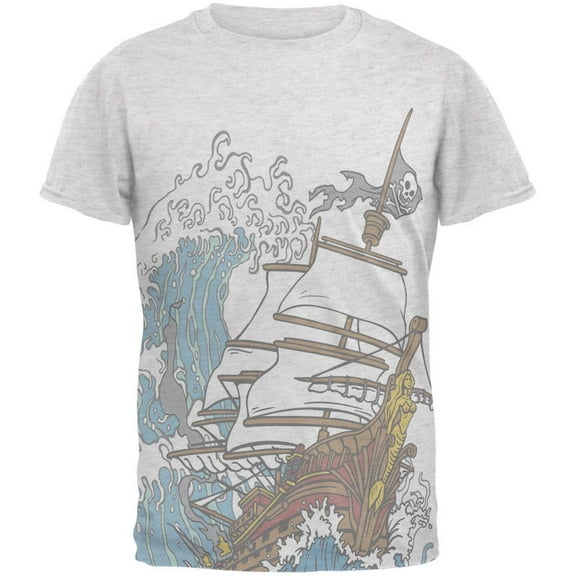 Pirate Ship Wave Mens T Shirt Heather White X-LG