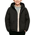 thumbnail image 2 of Kids Hooded Jacket for 3‑12 Years Old Boys Girls, Solid Color Windbreaker Fleece Lined Water Resistant Cotton Coat for Skiing, Sports and Casual Wear Black 5-6 Years, 2 of 5