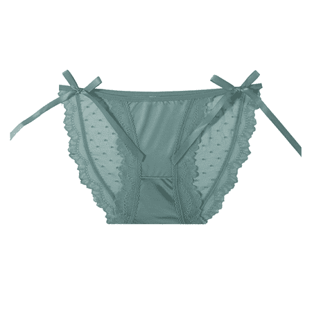 Fulorrnie Women s Lace Panties Breathable Cotton Gusset  Silk Mesh Panels  Bow Accent Lace Trim Sexy Comfortable Underwear  Green  M