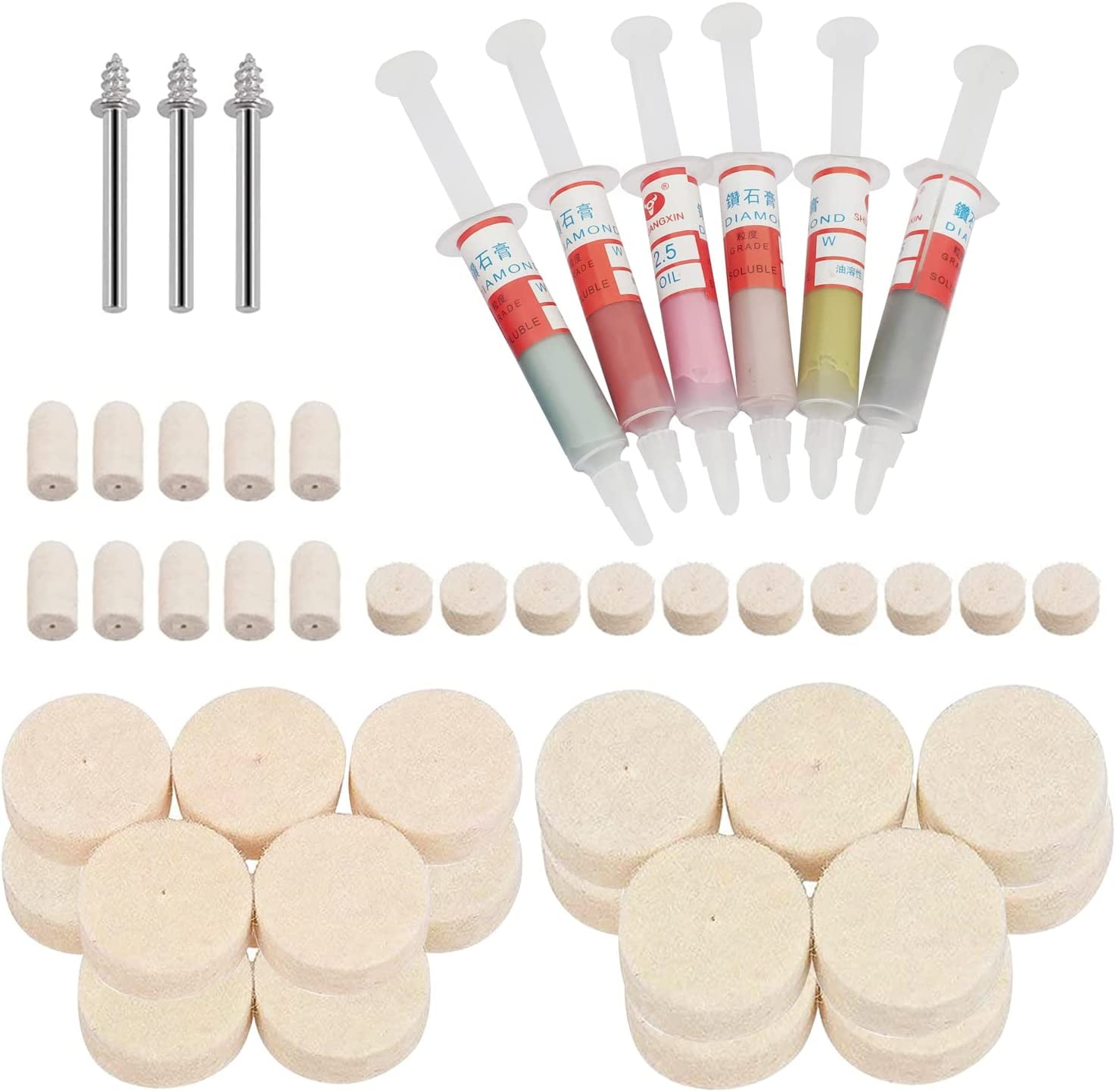 Polishing Lapping Paste and Felt Polishing Buffing Wheel Set 55Pcs Wool