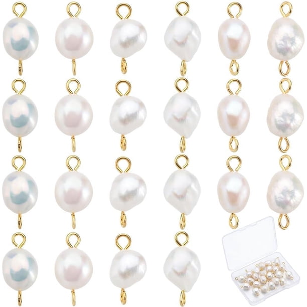 1 caja de 30 dijes de perlas blancas de 15 mm para pulseras, pequeñas perlas naturales de agua dulce con aros de acero inoxidable.